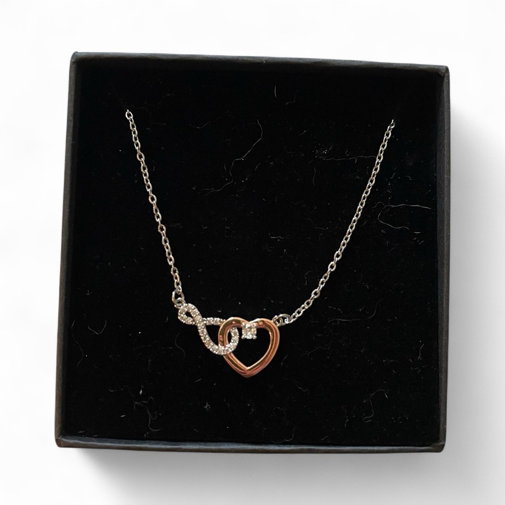 Silver and Gold Tone Heart and Infinity Interwoven Symbol Necklace - Picture 8 of 8